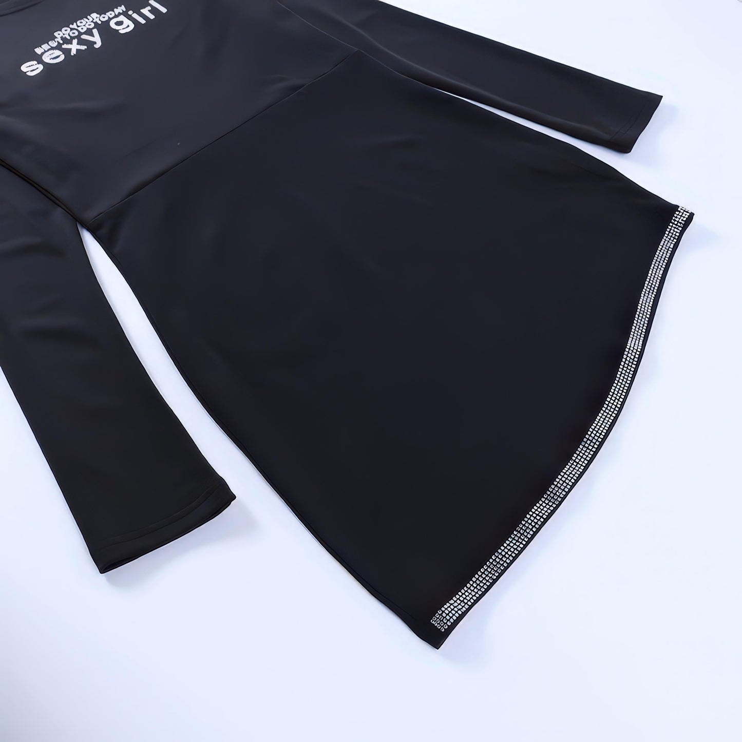 Sexy Knit Mini Dress – High Waist, Long Sleeve, Sparkle Detail, Personalized Rhinestone Slim-fit Sheath Dress - Sultani Trade Company