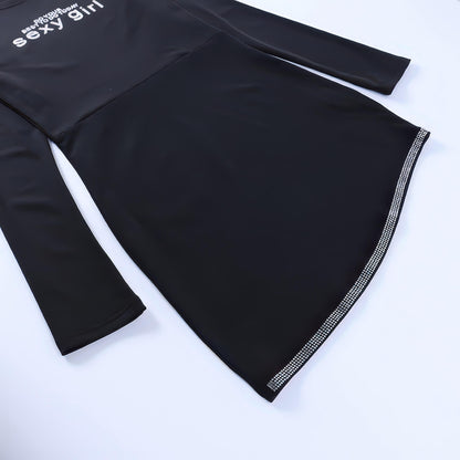 Sexy Knit Mini Dress – High Waist, Long Sleeve, Sparkle Detail, Personalized Rhinestone Slim-fit Sheath Dress - Sultani Trade Company