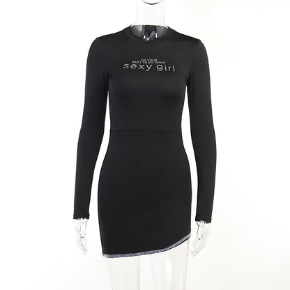 Sexy Knit Mini Dress – High Waist, Long Sleeve, Sparkle Detail, Personalized Rhinestone Slim-fit Sheath Dress - Sultani Trade Company