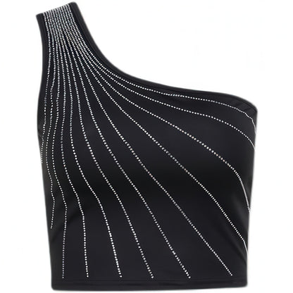 Rhinestone Party Crop Top, Crossbody Vest – Sexy Slim Fit Sleeveless Top, Sparkle Milk Silk Crop for Women - Sultani Trade Company
