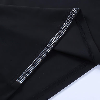 Sexy Knit Mini Dress – High Waist, Long Sleeve, Sparkle Detail, Personalized Rhinestone Slim-fit Sheath Dress - Sultani Trade Company