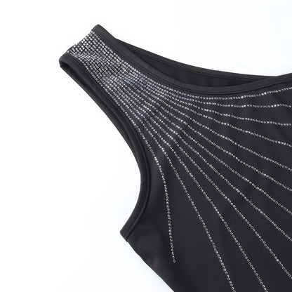 Rhinestone Party Crop Top, Crossbody Vest – Sexy Slim Fit Sleeveless Top, Sparkle Milk Silk Crop for Women - Sultani Trade Company